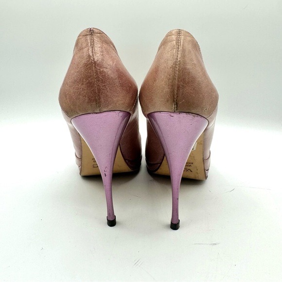 VERSACE JEANS COUTURE PURPLE LEATHER HEELS VJC BY VERSACE PUMPS MADE IN ITALY 39 - Picture 7 of 17